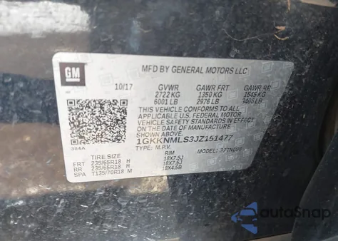 2018 GMC Acadia Slt-1 z USA, uszkodzony, nr VIN 1GKKNMLS3JZ151477